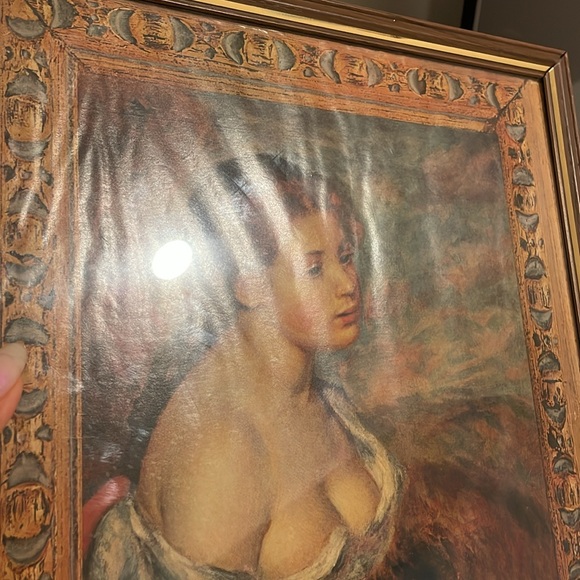 Vintage Framed Art Woman with Flowers - Picture 3 of 6